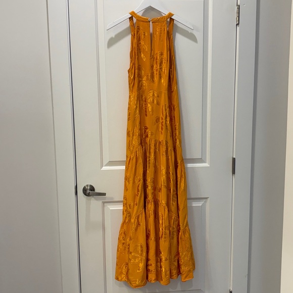 Farm Rio x Anthropologie Orange/Gold V-Neck Tiered Maxi Dress, Size S - Picture 8 of 14